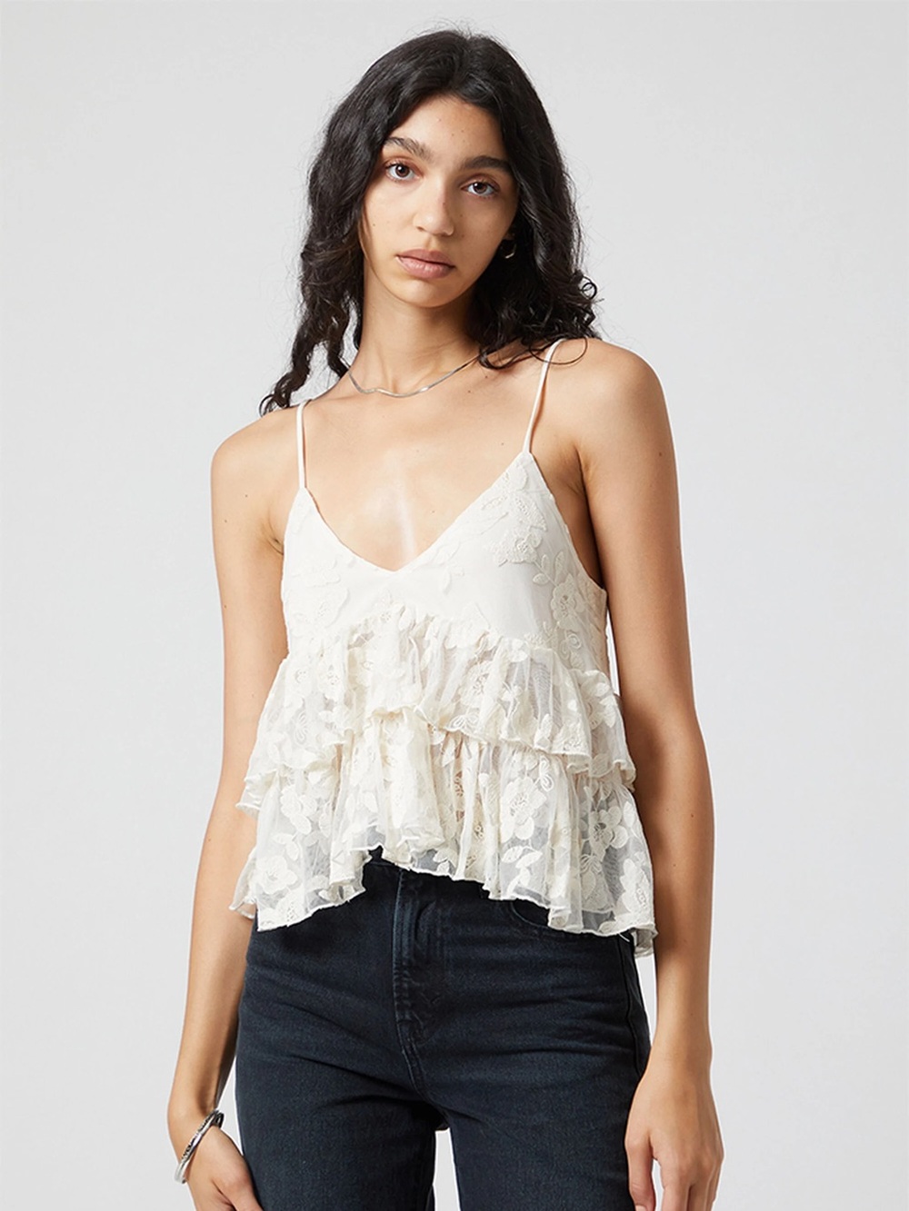 Zara NWT Ivory Embroidered Lace Ruffle Cami Tank Top Size Small Boho Fairy ❣️